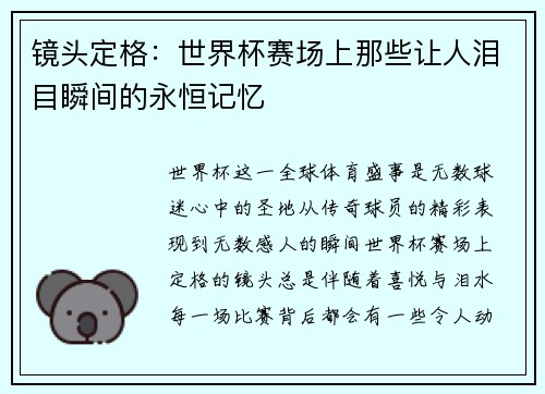 镜头定格：世界杯赛场上那些让人泪目瞬间的永恒记忆