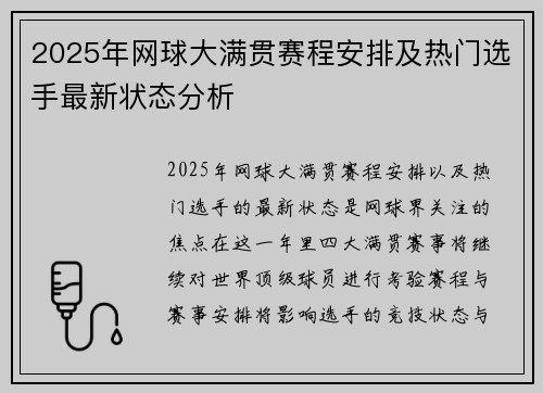 2025年网球大满贯赛程安排及热门选手最新状态分析