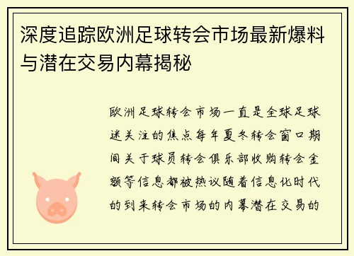 深度追踪欧洲足球转会市场最新爆料与潜在交易内幕揭秘