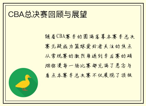CBA总决赛回顾与展望